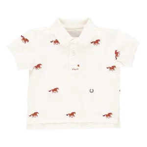 Baby Boys Alec Shirt - Lucky Horses Embroidery ||  Pink Chicken