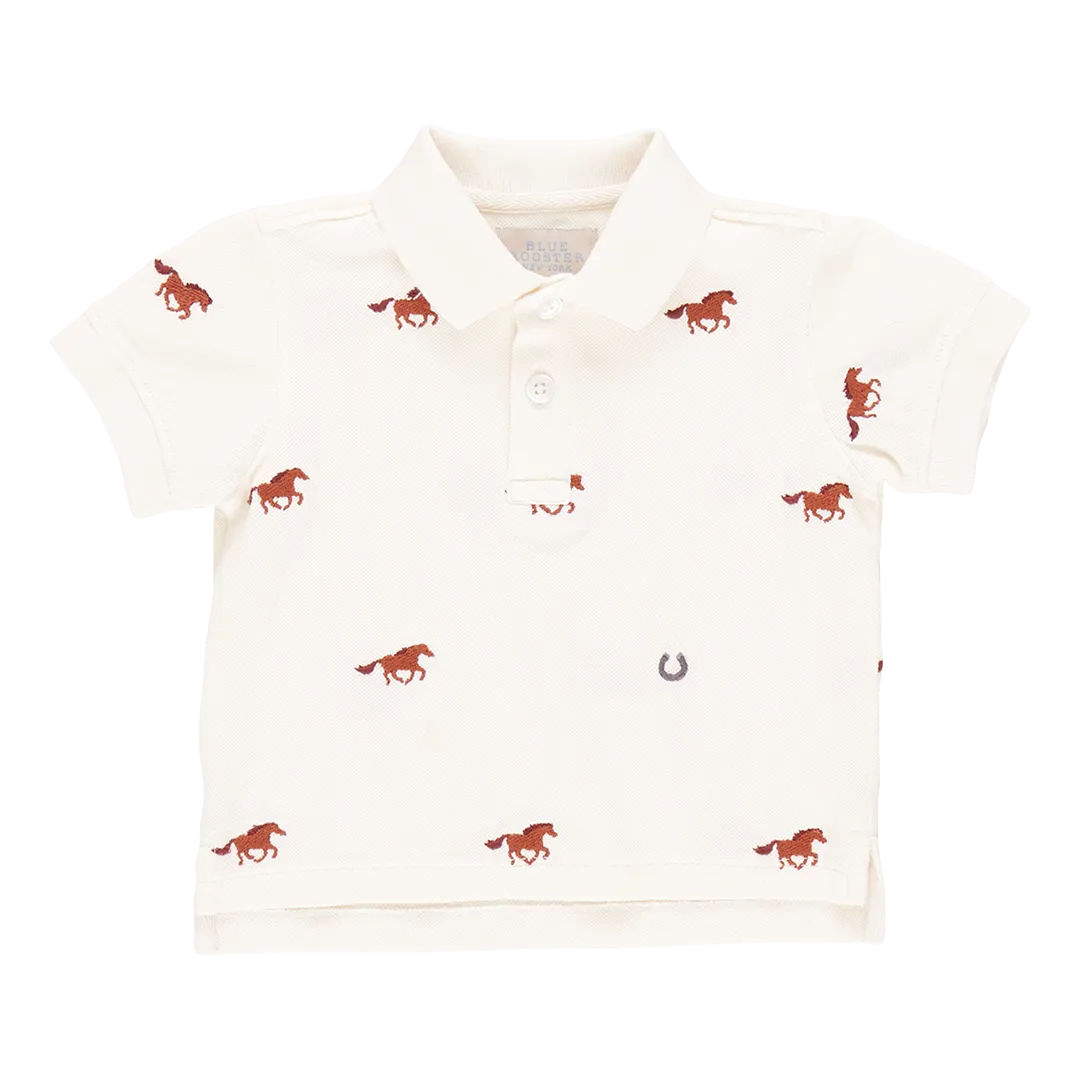 Baby Boys Alec Shirt - Lucky Horses Embroidery ||  Pink Chicken