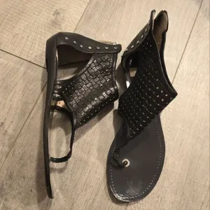 Baldan Venezia Woven Braided Black Stadded Leather Sandals Handcrafted In Italy