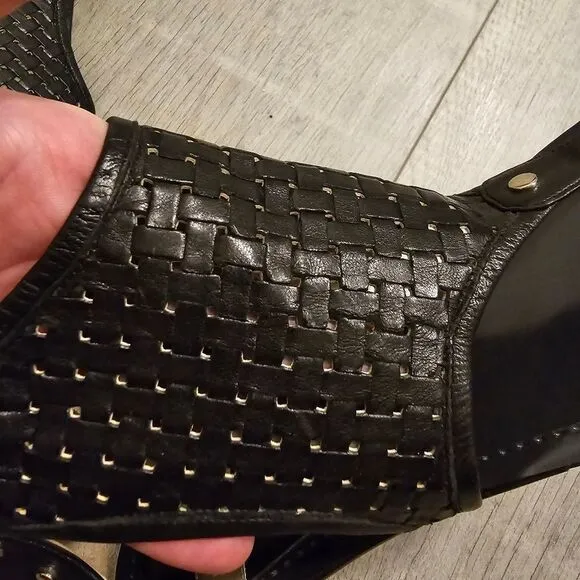 Baldan Venezia Woven Braided Black Stadded Leather Sandals Handcrafted In Italy