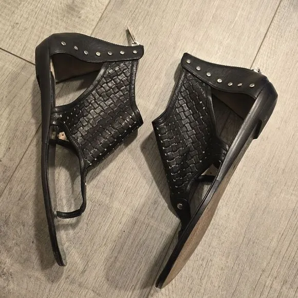 Baldan Venezia Woven Braided Black Stadded Leather Sandals Handcrafted In Italy