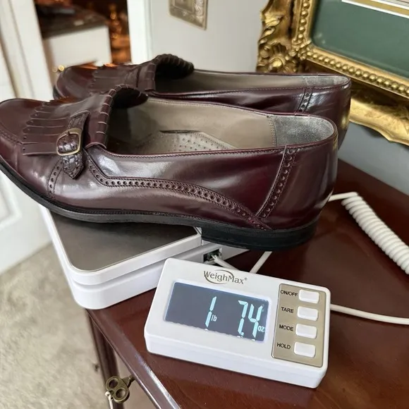 Bally Italy Shoes 8.5 D Burgundy Leather Kiltie Buckle Fringe Loafers Vero Cuoio
