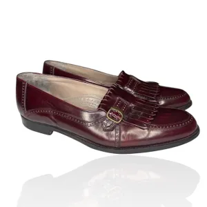Bally Italy Shoes 8.5 D Burgundy Leather Kiltie Buckle Fringe Loafers Vero Cuoio