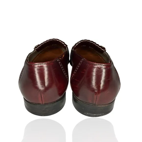 Bally Italy Shoes 8.5 D Burgundy Leather Kiltie Buckle Fringe Loafers Vero Cuoio