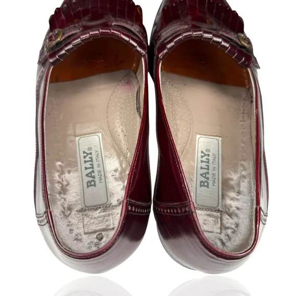 Bally Italy Shoes 8.5 D Burgundy Leather Kiltie Buckle Fringe Loafers Vero Cuoio