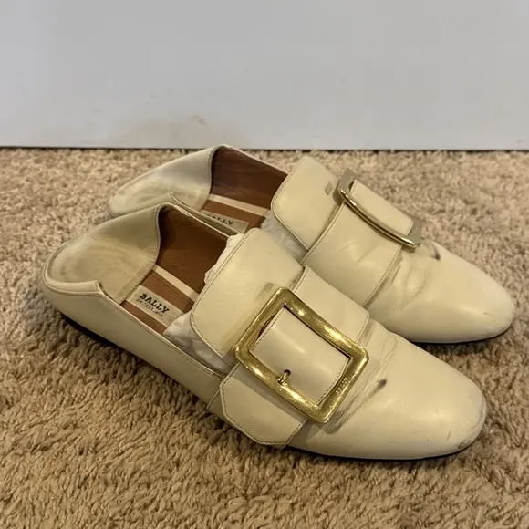 Bally Shoes Janelle Womens Size 36.5 US 6 Slip On Bone Leather Mules W/Box
