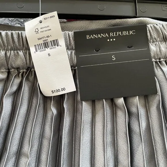 Banana Republic Factory Size S Silver Pleated Midi Skirt