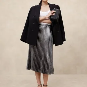 Banana Republic Factory Size S Silver Pleated Midi Skirt