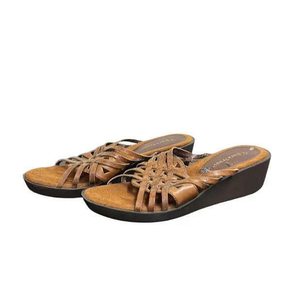 Bare traps |‎ Veravee Leather Wedge Sandals Woven Tan/Brown 6.5M