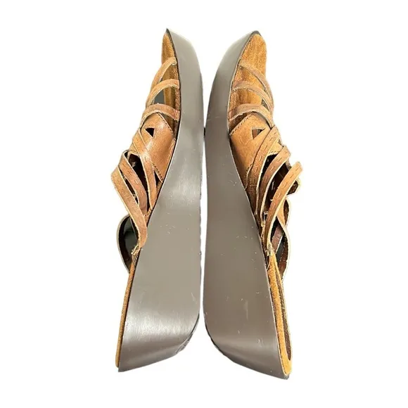 Bare traps |‎ Veravee Leather Wedge Sandals Woven Tan/Brown 6.5M