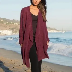 Barefoot Dreams Bamboo Chic Lite Calypso Open Front Cardigan Burgundy L / XL