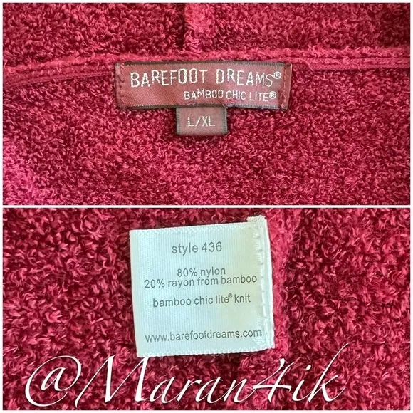 Barefoot Dreams Bamboo Chic Lite Calypso Open Front Cardigan Burgundy L / XL