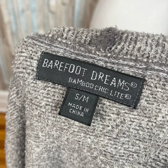 Barefoot Dreams S M Gray CozyChic Lite Drape Front Calypso Wrap Cardigan Sweater