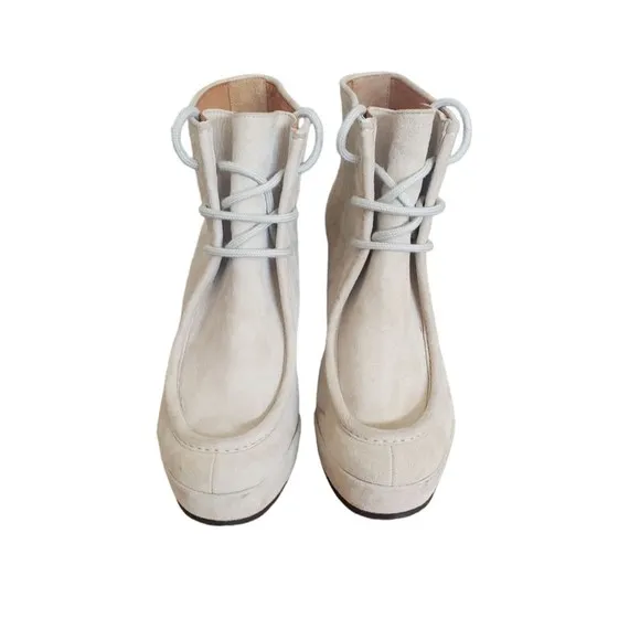 Barneys New York Womens Size 8.5 38.5 Suede Lace Up Wedge Ankle Boots Tan Italy
