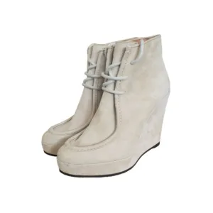 Barneys New York Womens Size 8.5 38.5 Suede Lace Up Wedge Ankle Boots Tan Italy