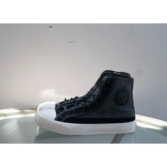 Bata Bullets Men’s Twead High Top Canvas Sneaker Shoes Black Gray Kicks Size 7.5
