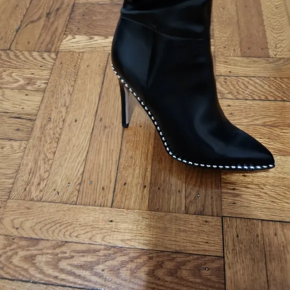 BCBG Generation Black Studded Faux Leather Stiletto Heel Boots