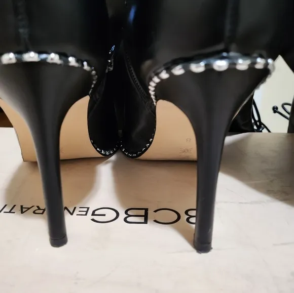 BCBG Generation Black Studded Faux Leather Stiletto Heel Boots