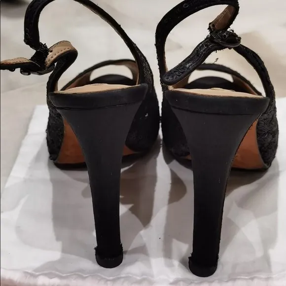 Bcbg heels black sequin slingback platform shoes peep toe size 6.5 Stiletto