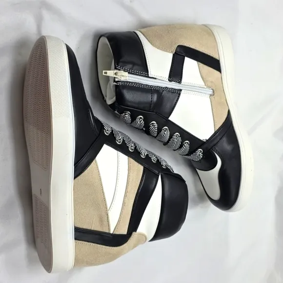 BCBGENERATION JANSY HIGH TOP SNEAKERS ZIP UP BLACK BRIGHT WHITE WOMENS 9 NIB