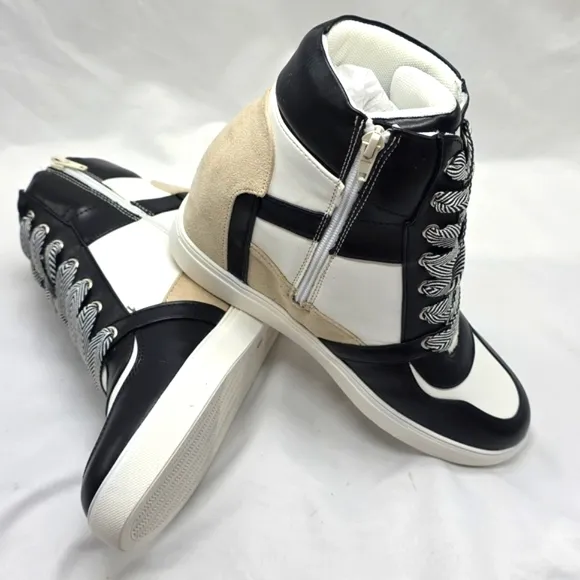 BCBGENERATION JANSY HIGH TOP SNEAKERS ZIP UP BLACK BRIGHT WHITE WOMENS 9 NIB