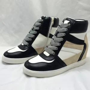 BCBGENERATION JANSY HIGH TOP SNEAKERS ZIP UP BLACK BRIGHT WHITE WOMENS 9 NIB