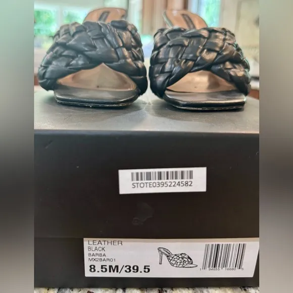BCBGMAXAZRIA BARBA Black Woven Leather Sandals 8.5