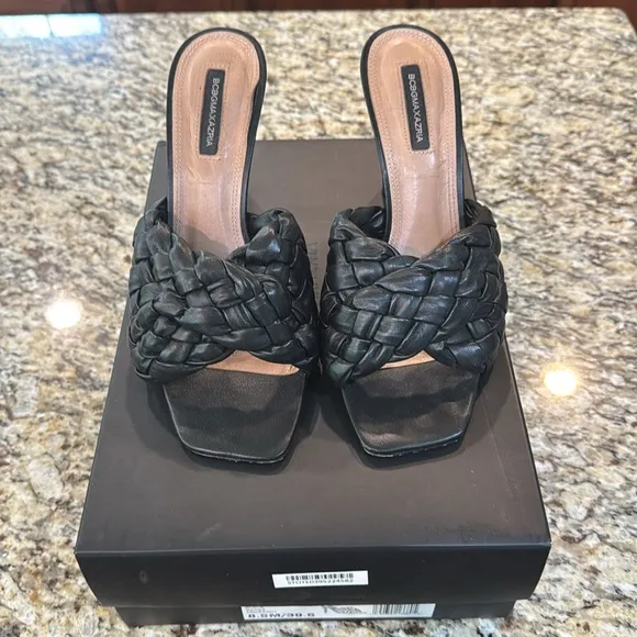 BCBGMAXAZRIA BARBA Black Woven Leather Sandals 8.5
