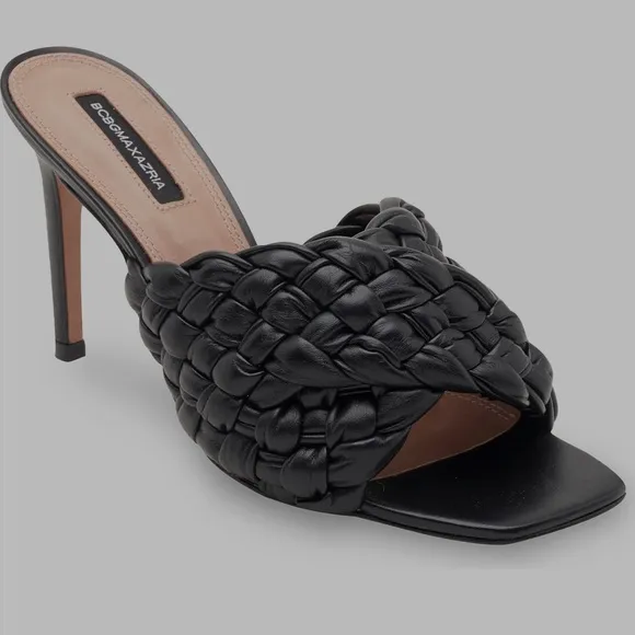 BCBGMAXAZRIA BARBA Black Woven Leather Sandals 8.5