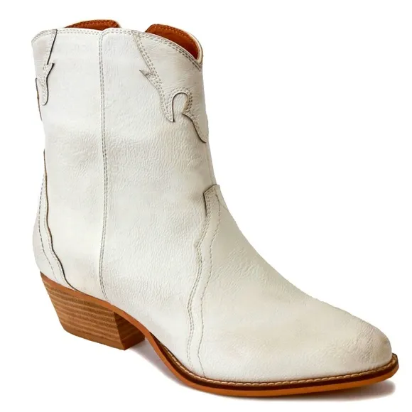Beast Fashion Dallas White Festival Distressed Vegan Leather Heeled Cowboy Boots