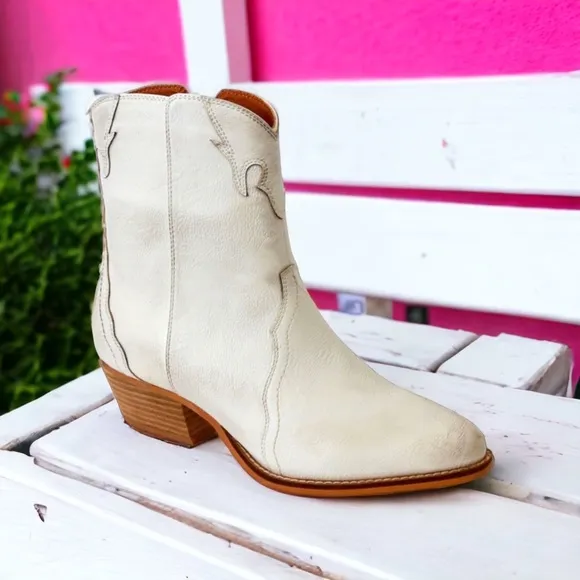 Beast Fashion Dallas White Festival Distressed Vegan Leather Low Cowboy Boots