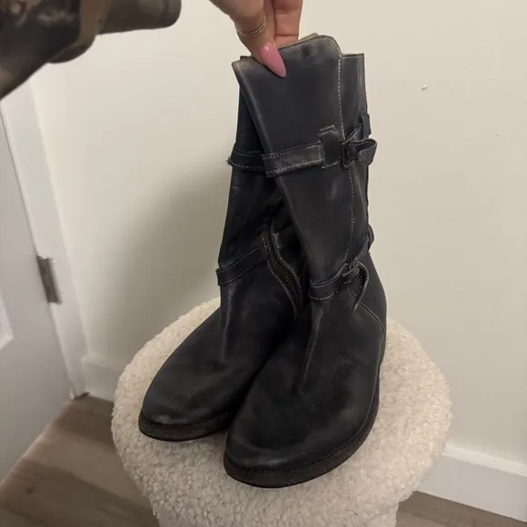 Bed Stu Black Leather Mid-Calf Boots