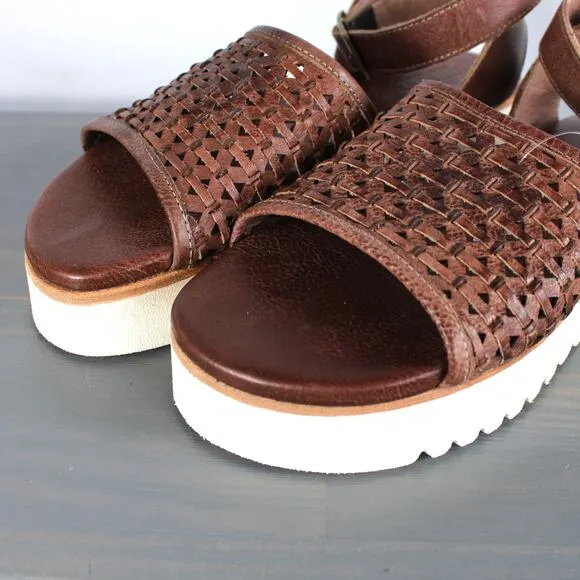 Bed Stu Brisa Platform Sandals Women Size 8 Brown Woven Leather Ankle Strap NEW