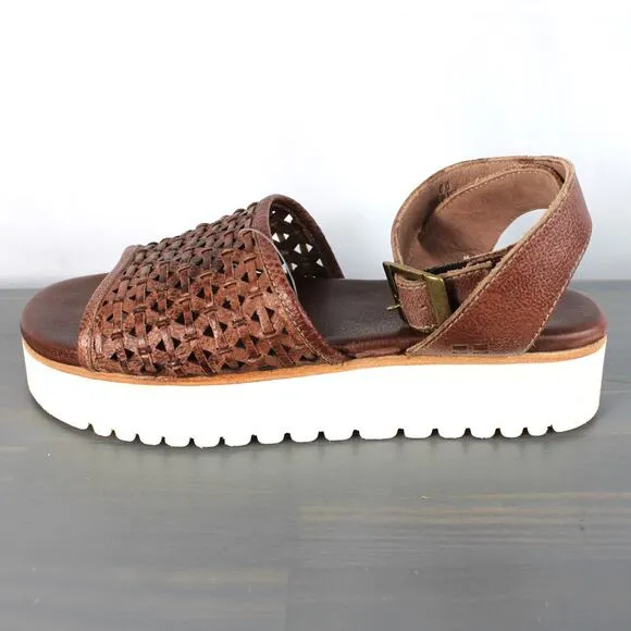 Bed Stu Brisa Platform Sandals Women Size 8 Brown Woven Leather Ankle Strap NEW