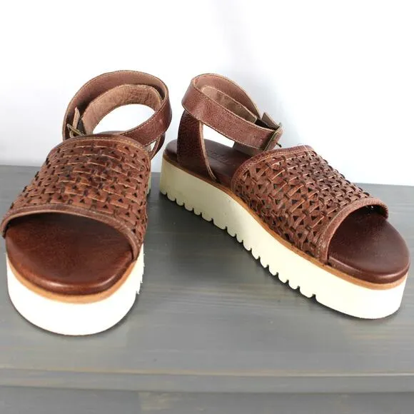 Bed Stu Brisa Platform Sandals Women Size 8 Brown Woven Leather Ankle Strap NEW