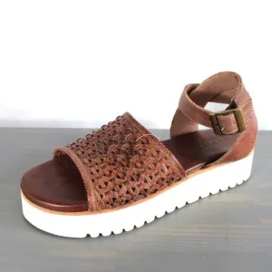 Bed Stu Brisa Platform Sandals Women Size 8 Brown Woven Leather Ankle Strap NEW