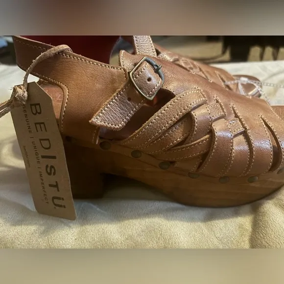 Bed Stu Brown Leather Platform Sandals Size 9