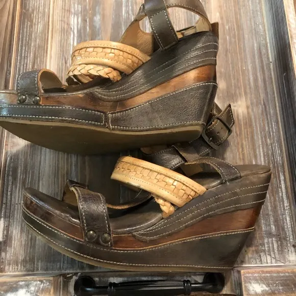 Bed Stu Jaslyn Braided Leather Platform Bohemian Wedge Heel Sandal 9 1/2 EUC