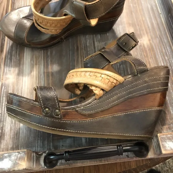 Bed Stu Jaslyn Braided Leather Platform Bohemian Wedge Heel Sandal 9 1/2 EUC