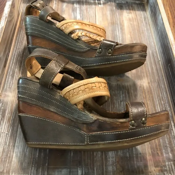 Bed Stu Jaslyn Braided Leather Platform Bohemian Wedge Heel Sandal 9 1/2 EUC