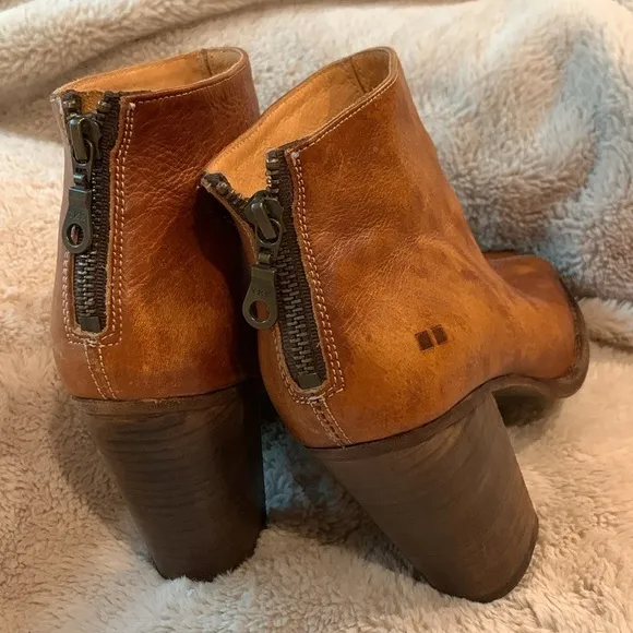Bed Stu Onset Peep Toe Women’s Cognac Leather Zipper Ankle &amp; Booties Boots