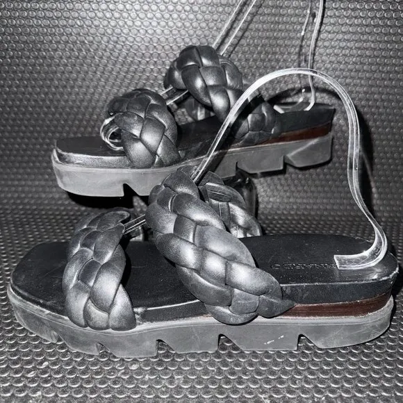 BERNARDO Ciara Luxury Black eather Woven Braided Slides Sandals Women’s Size 8.5