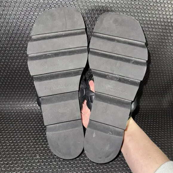 BERNARDO Ciara Luxury Black eather Woven Braided Slides Sandals Women’s Size 8.5