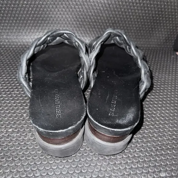BERNARDO Ciara Luxury Black eather Woven Braided Slides Sandals Women’s Size 8.5