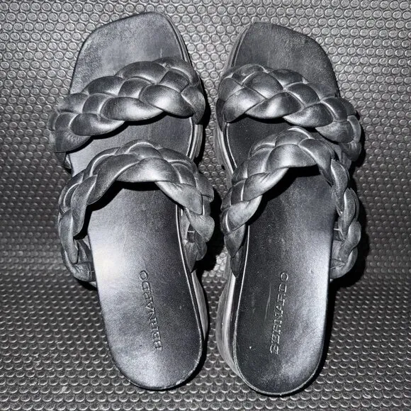 BERNARDO Ciara Luxury Black eather Woven Braided Slides Sandals Women’s Size 8.5