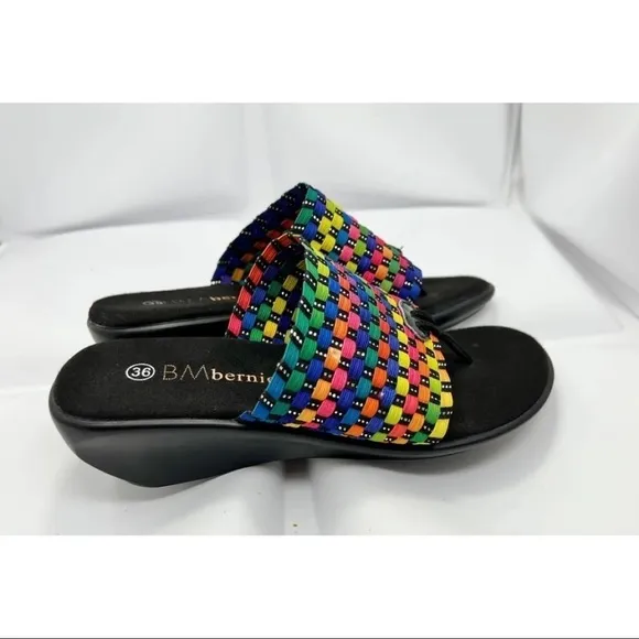Bernie Mev 36 Sz 5 Women Rainbow Elastic Woven Thong Slide Sandals RARE NEW