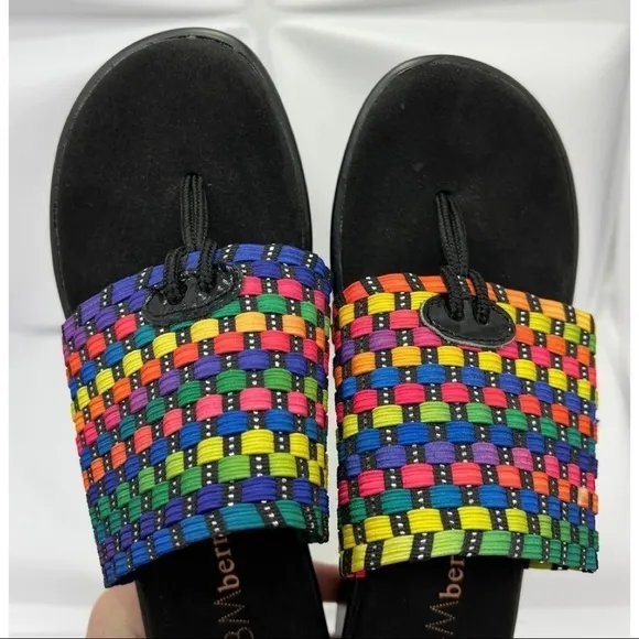 Bernie Mev 36 Sz 5 Women Rainbow Elastic Woven Thong Slide Sandals RARE NEW