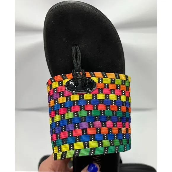 Bernie Mev 36 Sz 5 Women Rainbow Elastic Woven Thong Slide Sandals RARE NEW