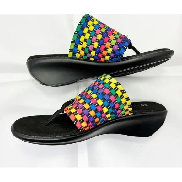 Bernie Mev 36 Sz 5 Women Rainbow Elastic Woven Thong Slide Sandals RARE NEW