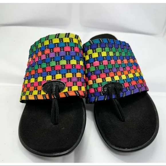 Bernie Mev 36 Sz 5 Women Rainbow Elastic Woven Thong Slide Sandals RARE NEW